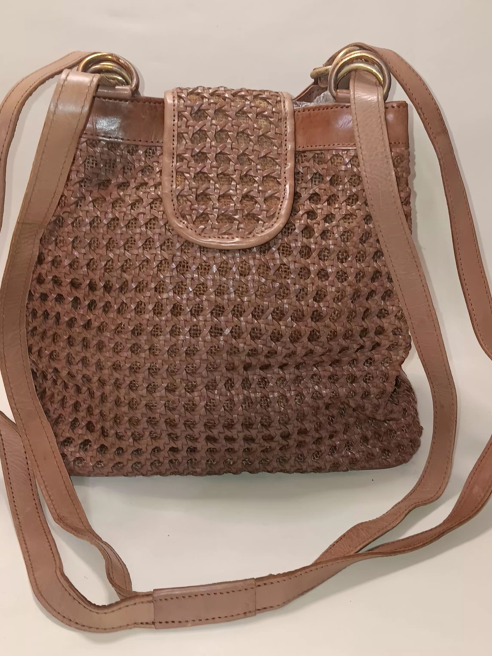 Woven Leather Vintage Crossbody Bag in Brown